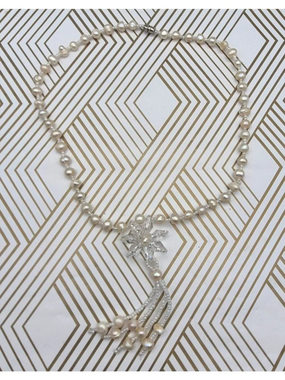 VTG Ivory Faux Freshwater Pearl Flower Pendant Necklace 19.5